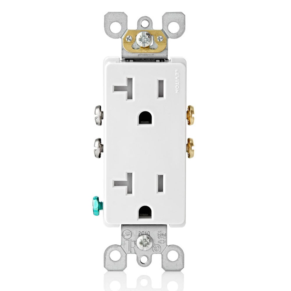 T5825-W 1-Phase Duplex Self-Grounding Tamper-Resistant Ultrasonically Welded Straight Blade Receptacle, 125 V AC, 20 A, 2 Poles, 3 Wires, White