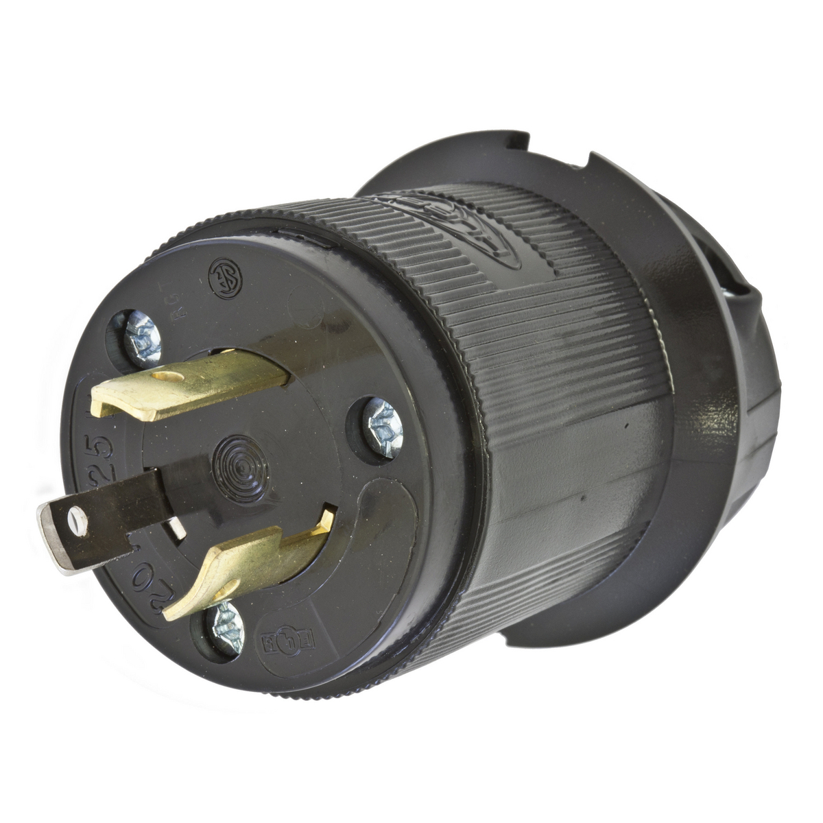HBL2311EBK 1-Phase Grounding Male Cord Mount Locking Plug, 125 V AC, 20 A, 2 Poles, 3 Wires, Black