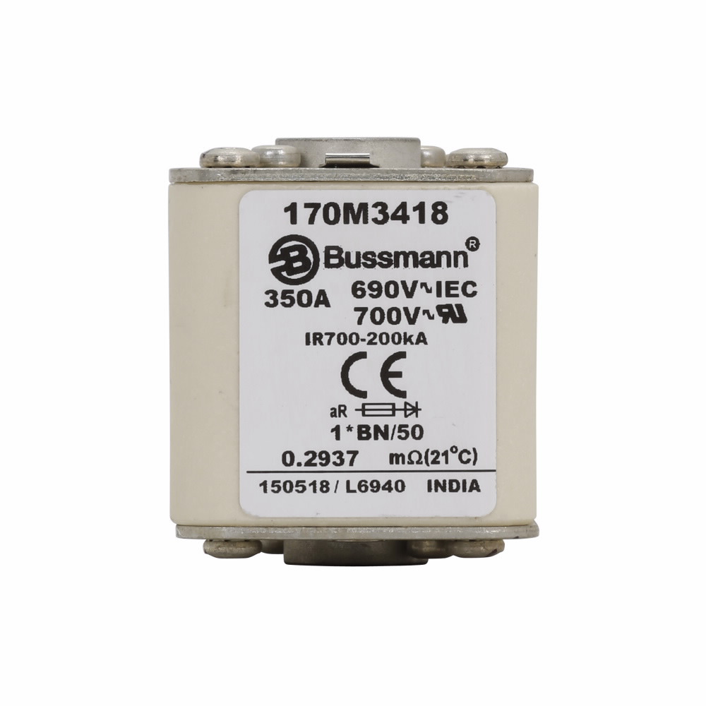 170M3418 Semi-Conductor High Speed Fuse, 350 A, 690 V, 200 kA Interrupt, Class: aR, Square Body