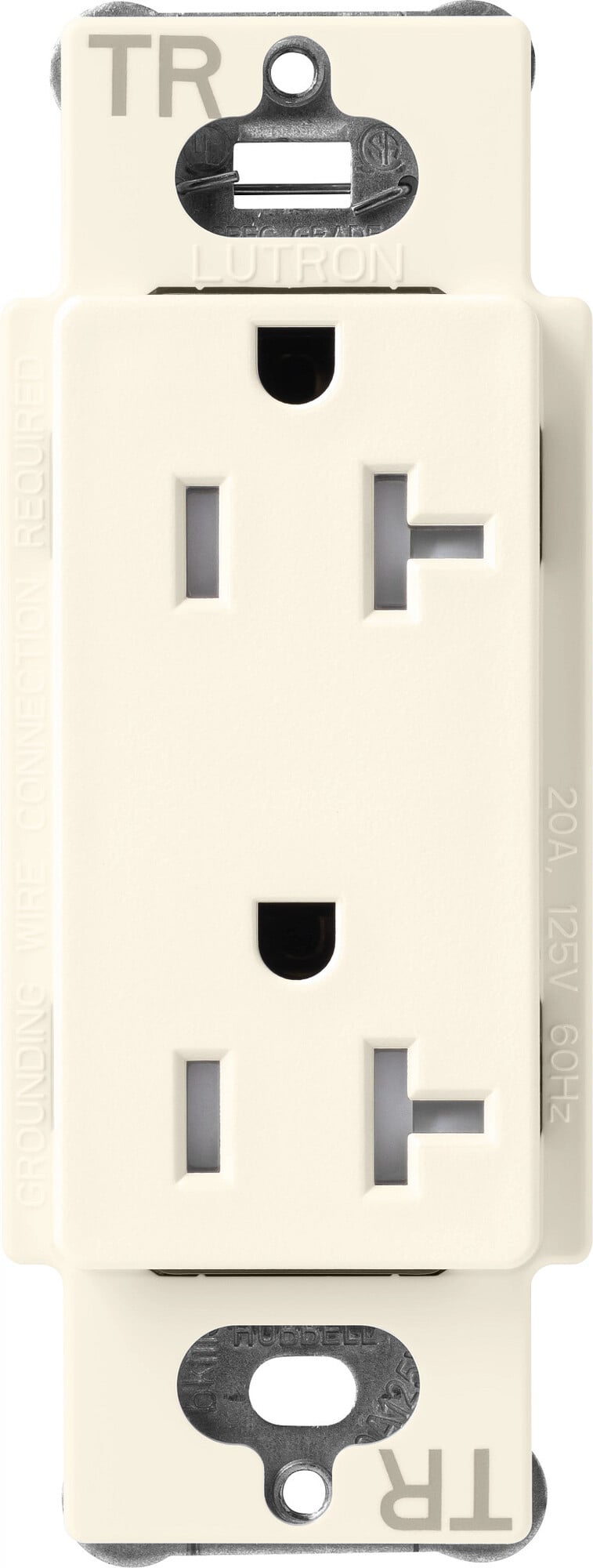SCRS-20-TR-BI Claro Tamper-Resistant Duplex Receptacle, Decorator-Style Outlet, 20 Amp, Satin, Biscuit