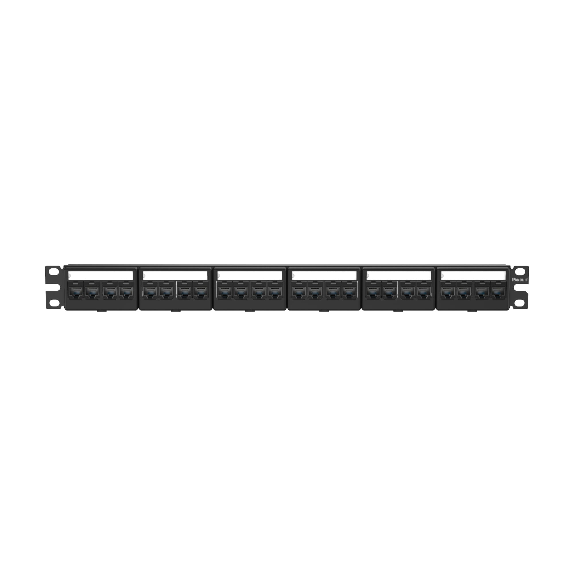 CPPKL6ATG24WBL PanNet Mini-Com 1RU Flat Unshielded Modular Patch Panel Kit With Black Faceplate, 24 Ports, Cat 6A, Cold Rolled Steel