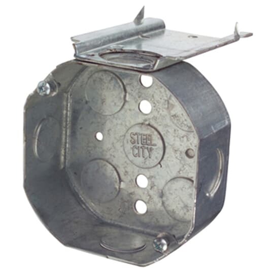 54151-L-1/2 Steel City Drawn Style Ceiling Box, Steel, 15.8 cu-in Capacity, 1 Outlets, 9 Knockouts, 1-1/2 in D