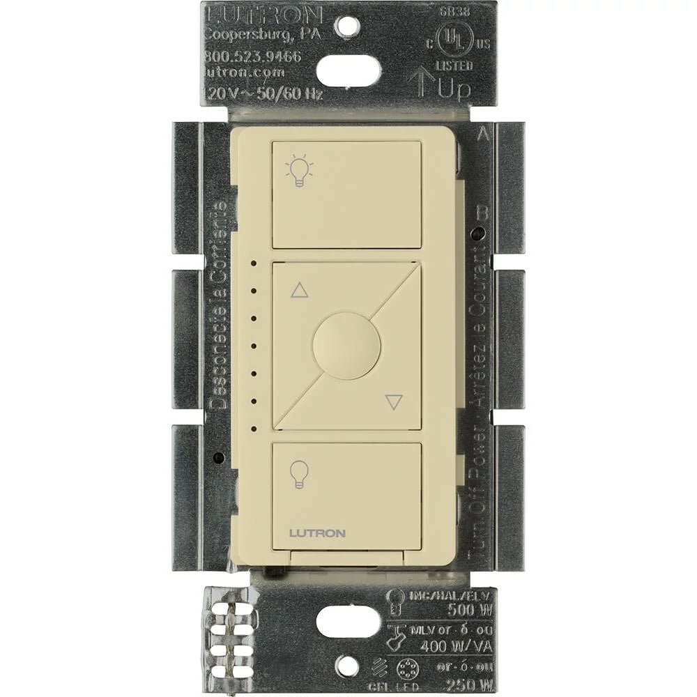 PD-5NE-IV Caseta Original Smart Dimmer Switch for ELV+ Lighting, Phase Selectable, 250W LED/400VA MLV/500W ELV, Neutral Required, 120V, Ivory