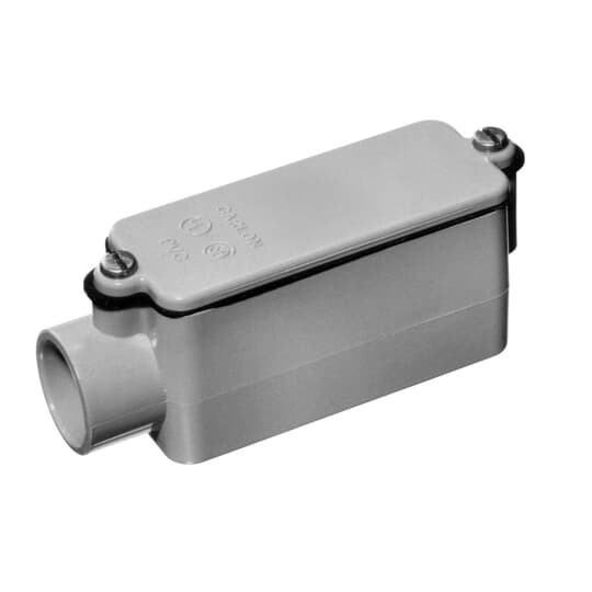 E988J Carlon Type E Conduit Body, 2 in Hub, 63 cu-in Capacity, PVC