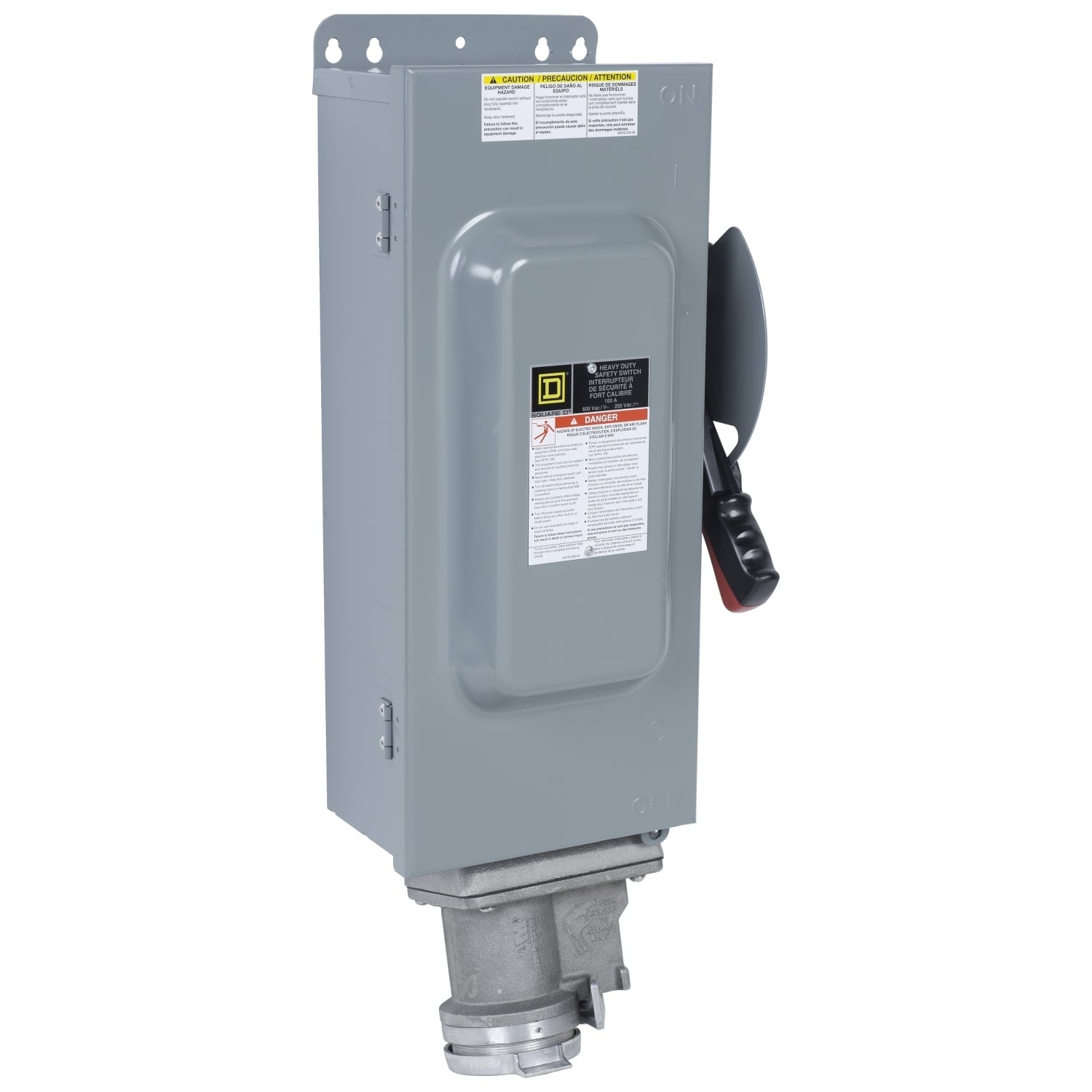 HU363AWA F7 Dust-Tight Driptight Iceproof Non-Fusible Rainproof Sleetproof Heavy Duty Safety Switch With Appleton Interlocked Receptacle, Knockout, 600 V AC/DC, 100 A, 40 hp, 100 hp, 3 Poles