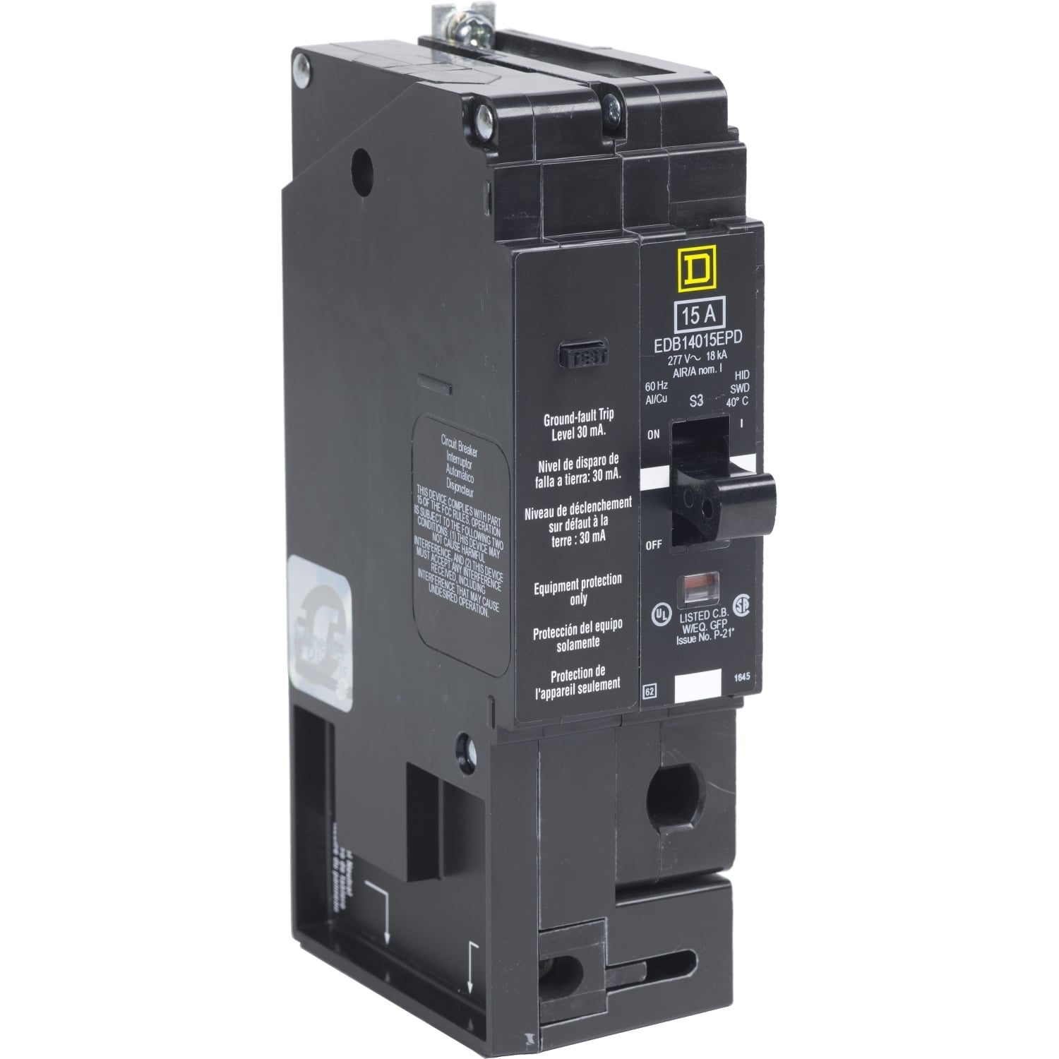 EJB14015EPD Miniature Circuit Breaker, 15 Amp, 1 Pole, 277V
