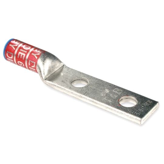 60254 Color-Keyed 2-Hole Non-Insulated Compression Lug Connector, 250 kcmil Aluminum/Copper Conductor, Die Code: 71H, 3/8 in Stud, Aluminum