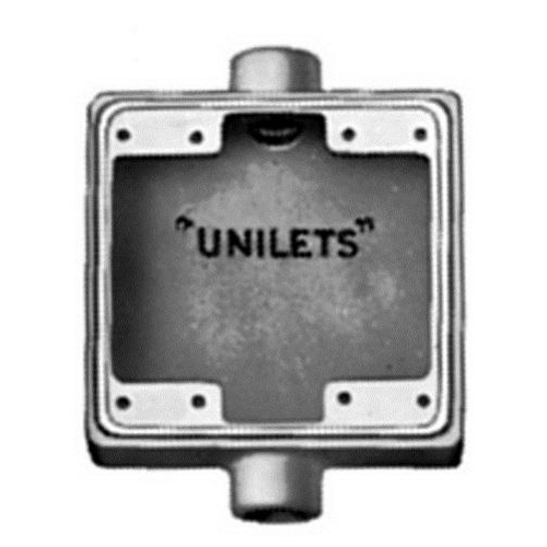 FSC275 Unilets Type FSC Heavy Duty Shallow Device Box With Internal Ground Screw, Malleable Iron, 32 cu-in Capacity, 2 Gangs, 2 Outlets, 2 Knockouts, 4.63 in H x 4.63 in W x 2 in D