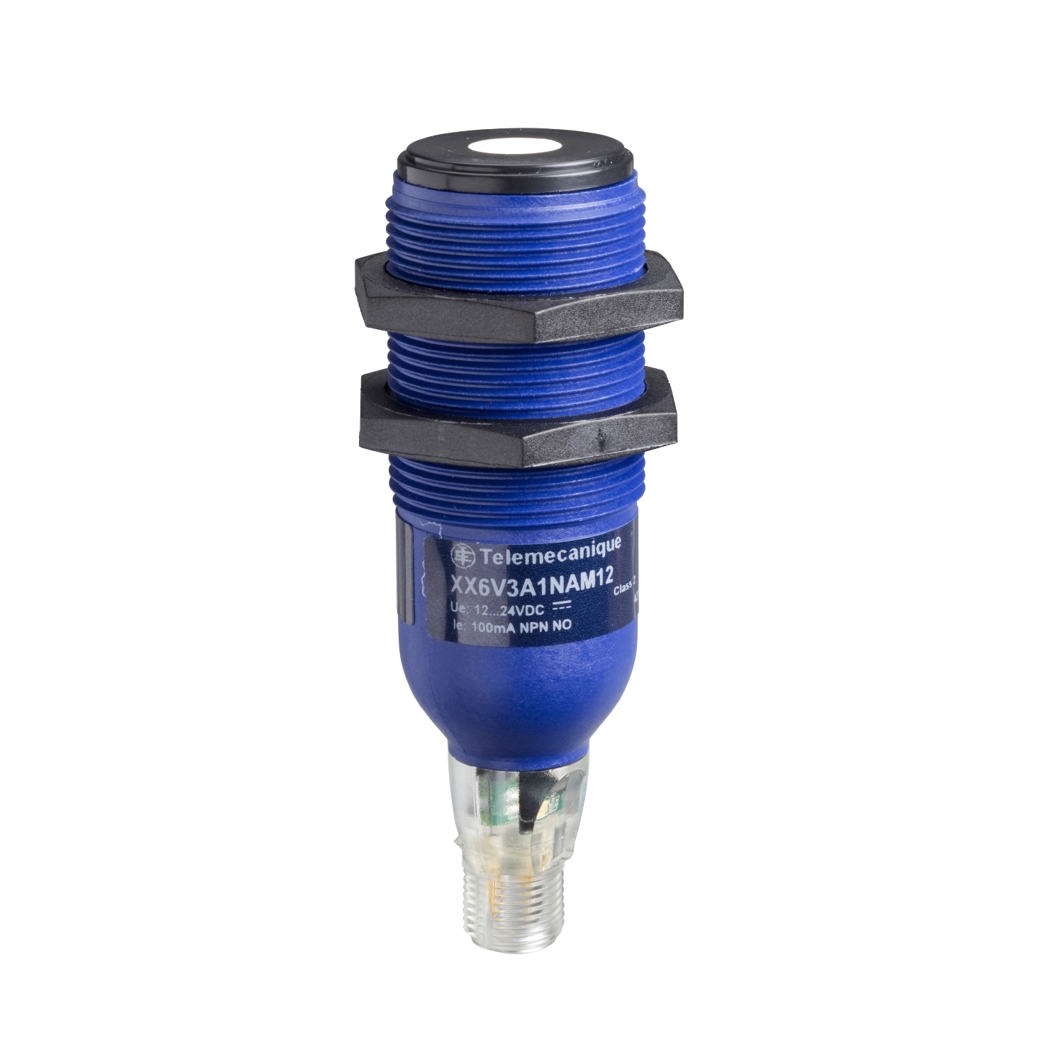 XX6V3A1NAM12 OsiSense XX XX6 Series Cylindrical Adjustable Sensor With Remote Teach Pushbutton, Ultrasonic/Diffuse, NPN Output, 1NO Contact, 12 to 24 V DC