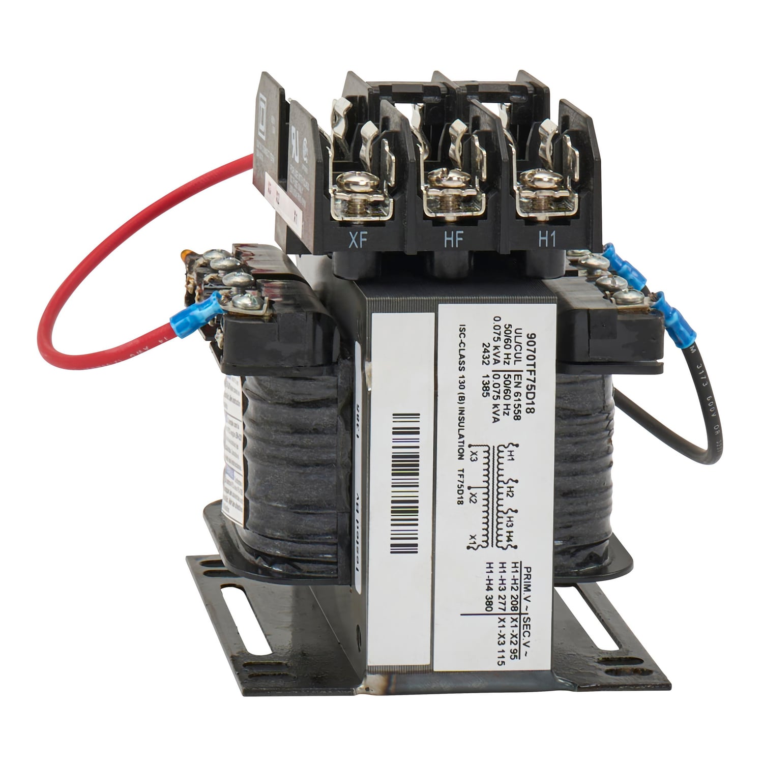 9070TF75D18 Type TF Control Transformer, 208/277/380 V Primary, 95/115 V Secondary, 75 VA Power Rating, 1 Phase