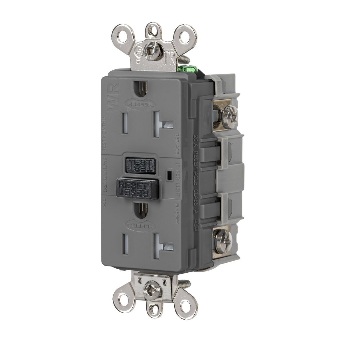 GFSG5362GRY Extra Heavy Duty GFCI Receptacle, 125 V AC, 20 A, Grey