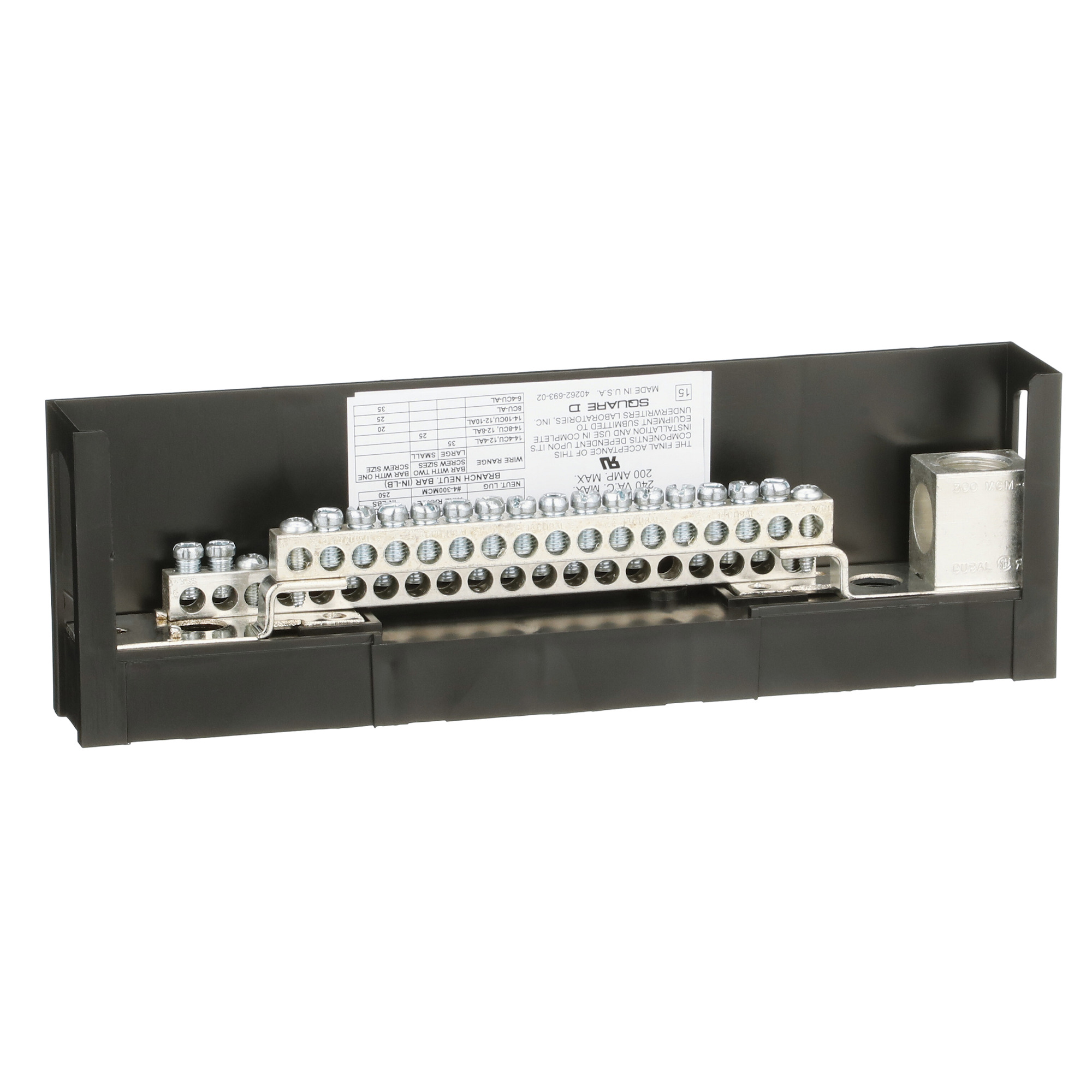 SN30 Insulated Groundable Solid Neutral Assembly, 4 AWG to 300 kcmil Aluminum/Copper Conductor, 30 Terminals, For Use With QO/QOU 200 A Miniature Circuit Breaker, OEM Mounting Base