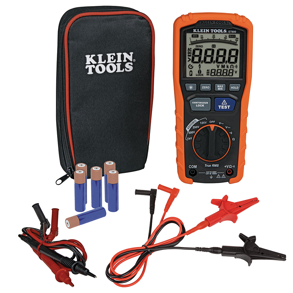 ET600 Digital Insulation Resistance Tester, 1000 V AC/DC, 4000 Count LCD Display, CAT IV 600 V/CAT III 1000 V
