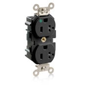 M8300-SGE Lev-Lok 1-Phase Duplex Extra Heavy Duty Self-Grounding Tamper Resistant Straight Blade Receptacle, 125 V AC, 20 A, 2 Poles, 3 Wires, Black