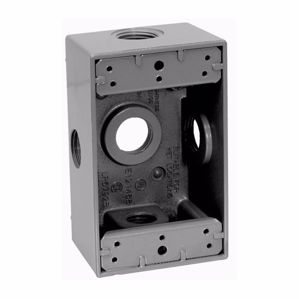 TP7058 Corrosion-Resistant Weatherproof Outlet Box, Die-Cast Aluminum, 18 cu-in Capacity, 1 Gangs, 5 Outlets, 2-7/8 in W X 2 in D X 4-9/16 in H
