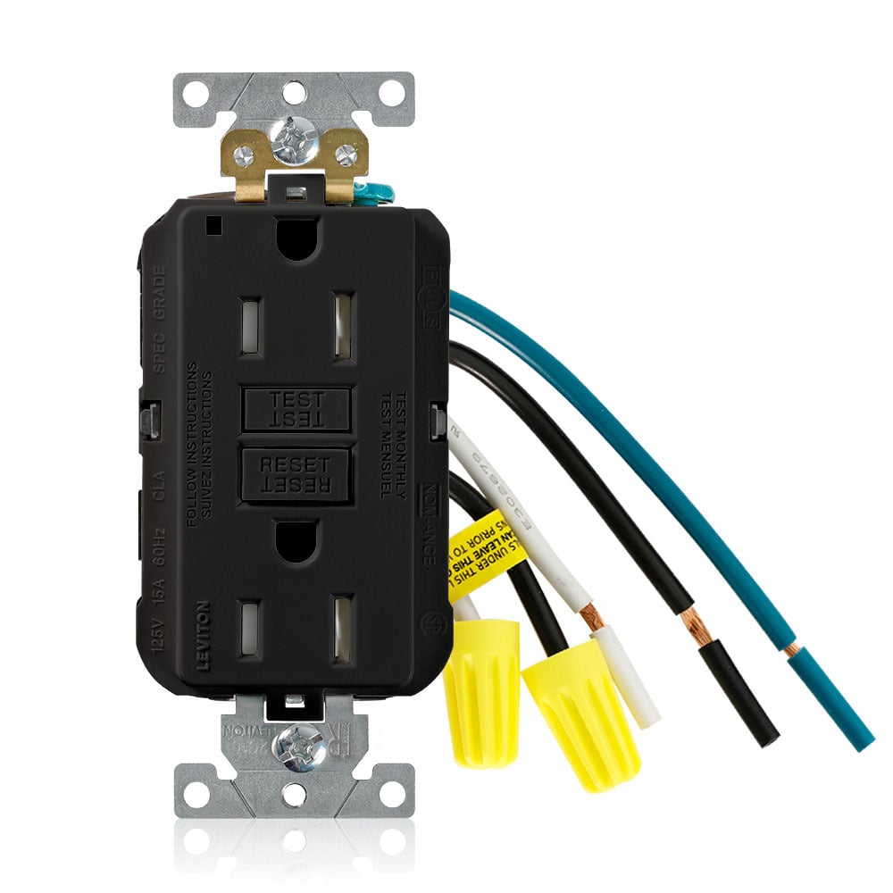 GFTR1-5LE SmartlockPro Slim Duplex Self-Test Tamper Resistant GFCI Receptacle, 125 V AC, 15 A, 2 Poles, 3 Wires, Black