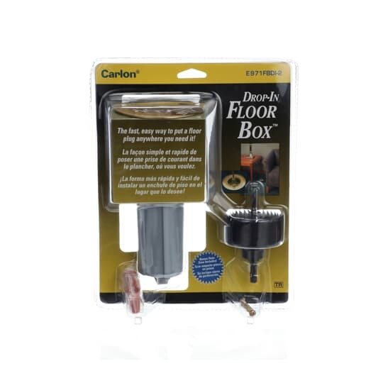 E971FBDI-2 Carlon Drop-In Non-Metallic Floor Box With Hole Saw, Brass, 11.8 cu-in Capacity, 1 Gangs, 1 Outlets, 7.02 in D