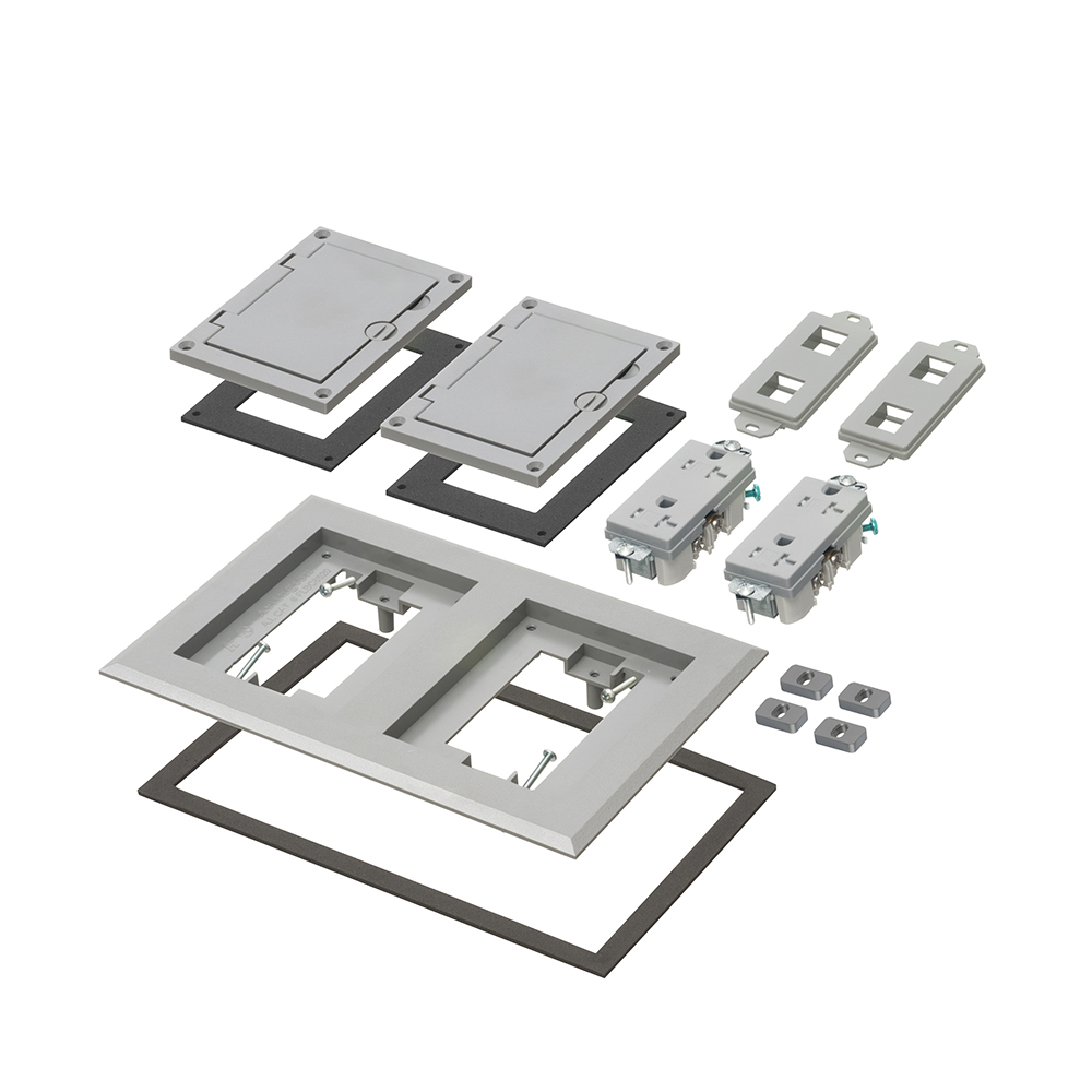 FLBC8520GY Modular Non-Metallic Floor Box Cover and Frame Kit, 6.094 in L x 9.288 in W, Flip Lid Cover, Plastic