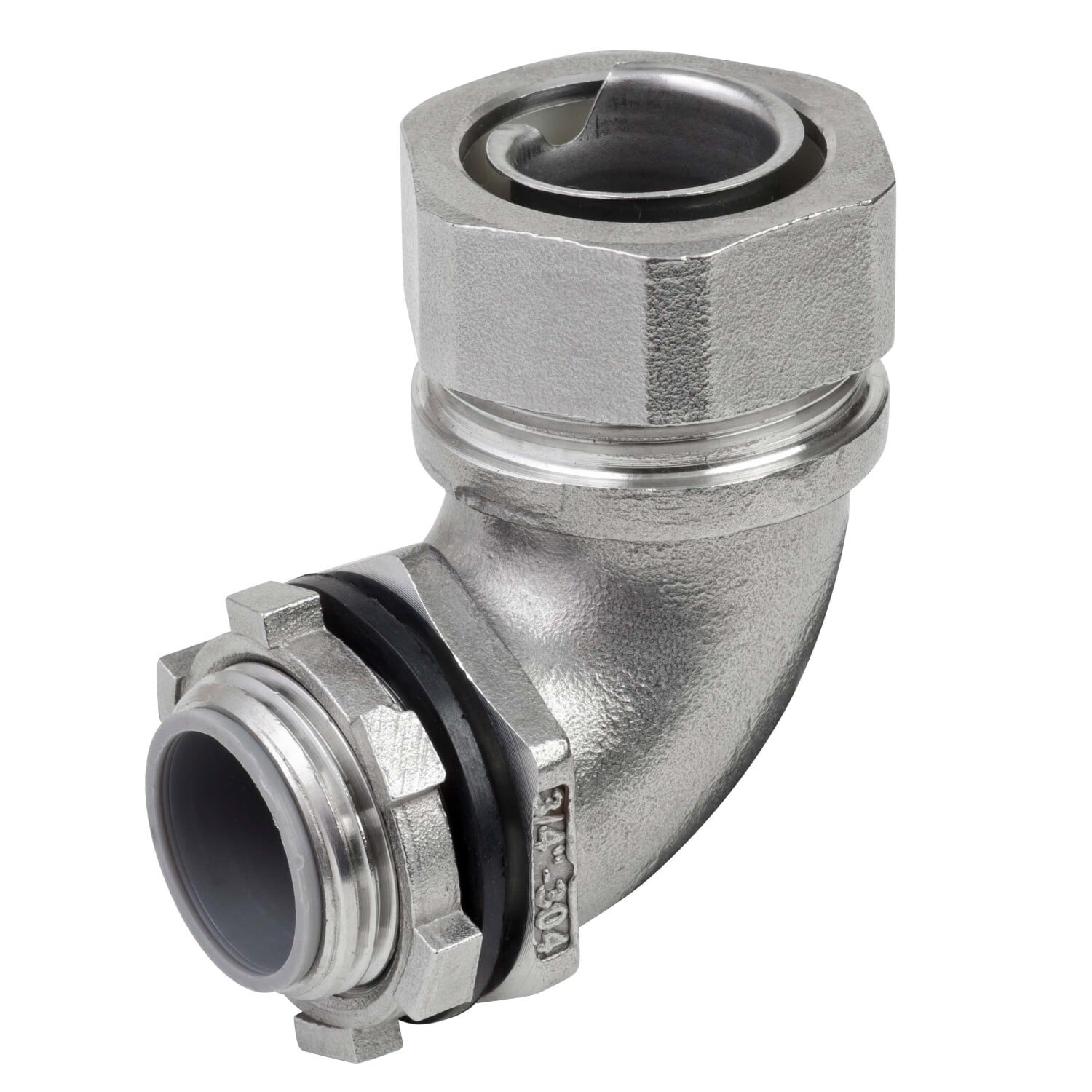 S61500FC90 Flexible Male Conduit Connector, 1-1/2 in Trade, For Use With Flexible Rigid Conduit, 316 Stainless Steel, #4 Polished