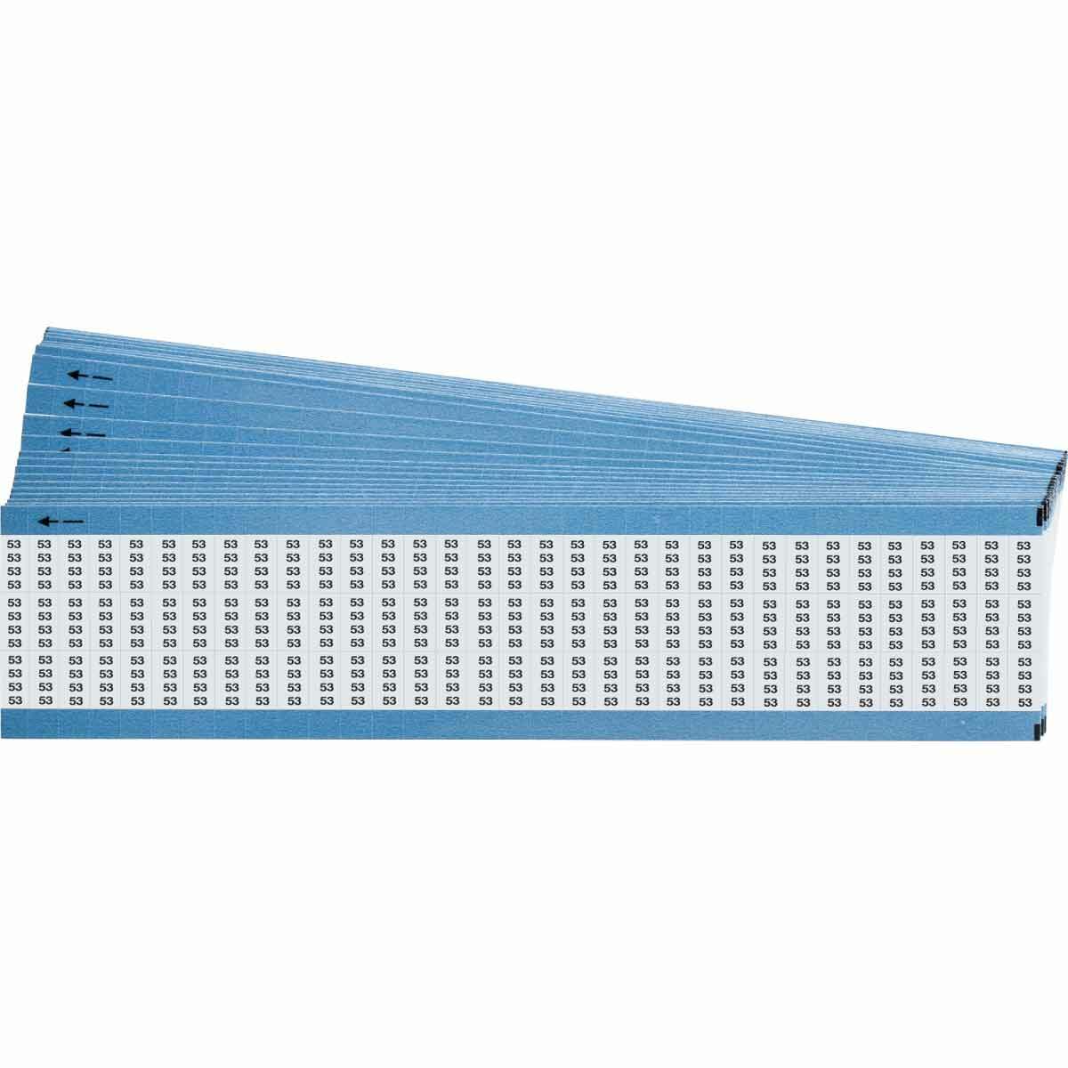 TMM-53-PK TMM Die-Cut Pre-Printed Solid Number Wire Marker Card, 4.35 mm W, Black on White, B-702 Low Profile Vinyl Coated Polyester, 108 Markers per Card
