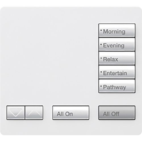 RR-T5RL-SW RadioRA 2 Tabletop Designer Keypad for RA3 Systems, 5-Button with Raise/Lower, All On and All Off, Snow