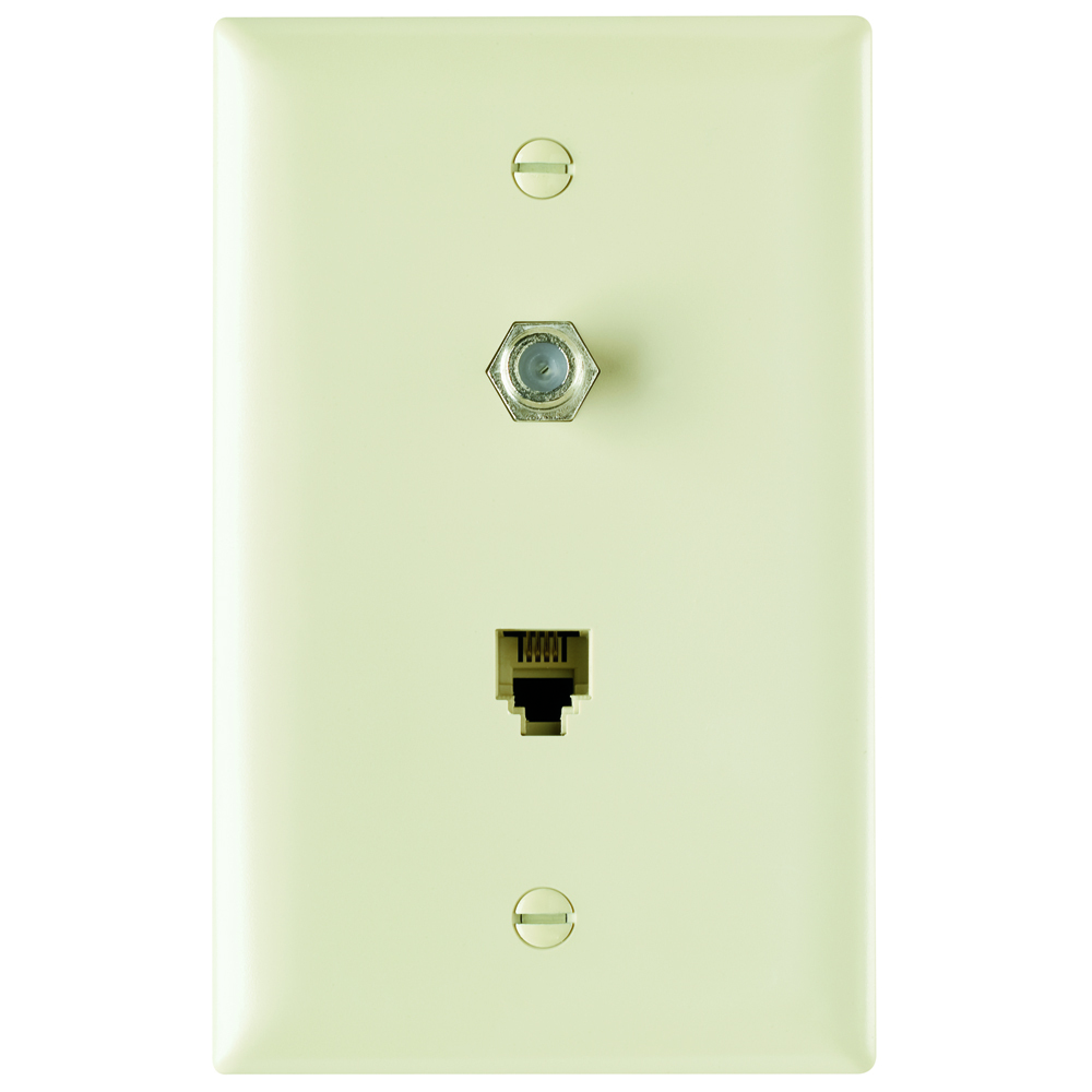 TPTELTV-I 1-Gang Combination Wallplate, Flush Mount, (1) F-Type Coaxial Connector/(1) 4-Conductor RJ11 Telephone Jack Configuration