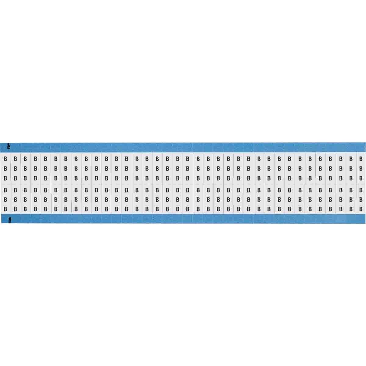 WM-B-SC-PK WM Series Alphabetical Die-Cut Pre-Printed Solid Scored Upper Case Wire Marker Card, 3/4 in L, Black on White, B-500 Repositionable Vinyl Coated Fabric, 72 Markers per Card