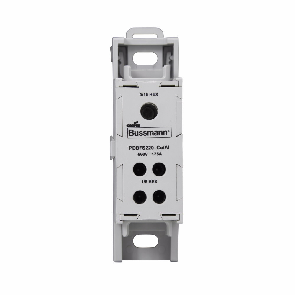 PDBFS220 Power Distribution Block, 600 V AC/DC, 175 A, 1 Pole, 8 to 2/0 AWG Line, 12 to 4 AWG Load, 14 to 4 AWG Wire, Aluminum