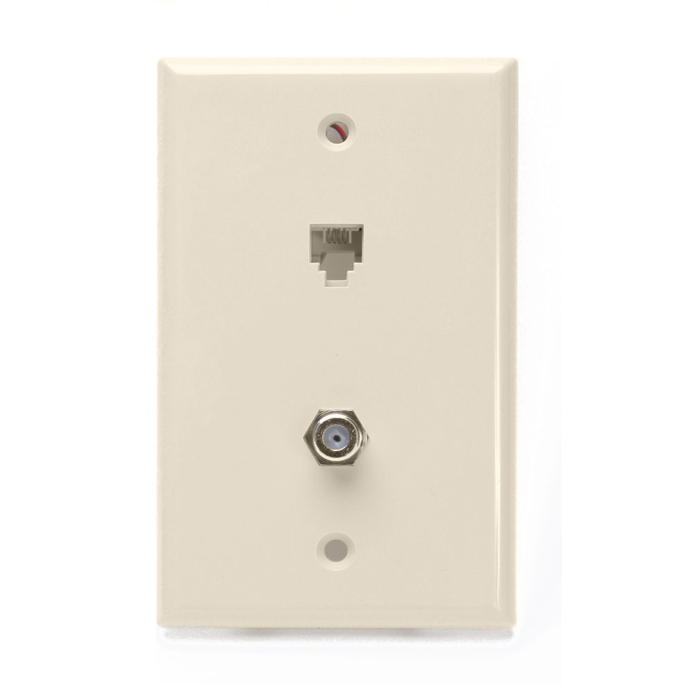 40259-T Modular Screw Terminal Standard Telephone Wall Jack, 1 Gang, 2-3/4 in W, Plastic, Wall Mount
