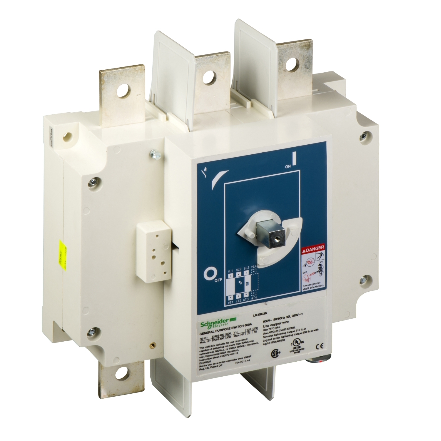 LK4SU3N TeSys Non-Fusible Disconnect Switch, 600 V AC, 600 A, 350 hp, 3 Poles
