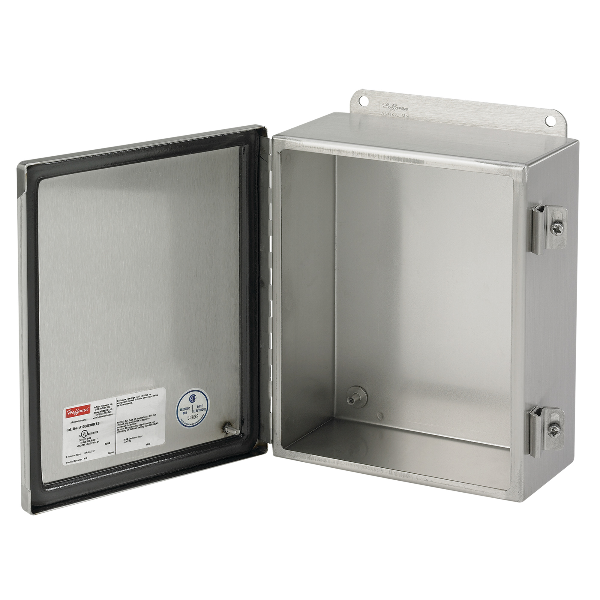 A8064CHNFSS6 Junction Box, 8 in H x 6 in W x 4 in D, Continuous Hinged/Screw Clamp Cover, NEMA 4X/IP66 NEMA Rating, 316L Stainless Steel