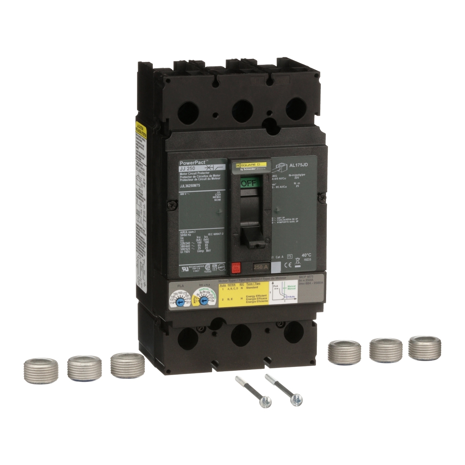 JJL36250M75 Motor Circuit Breaker, 250 Amp, 3 Pole, 600V