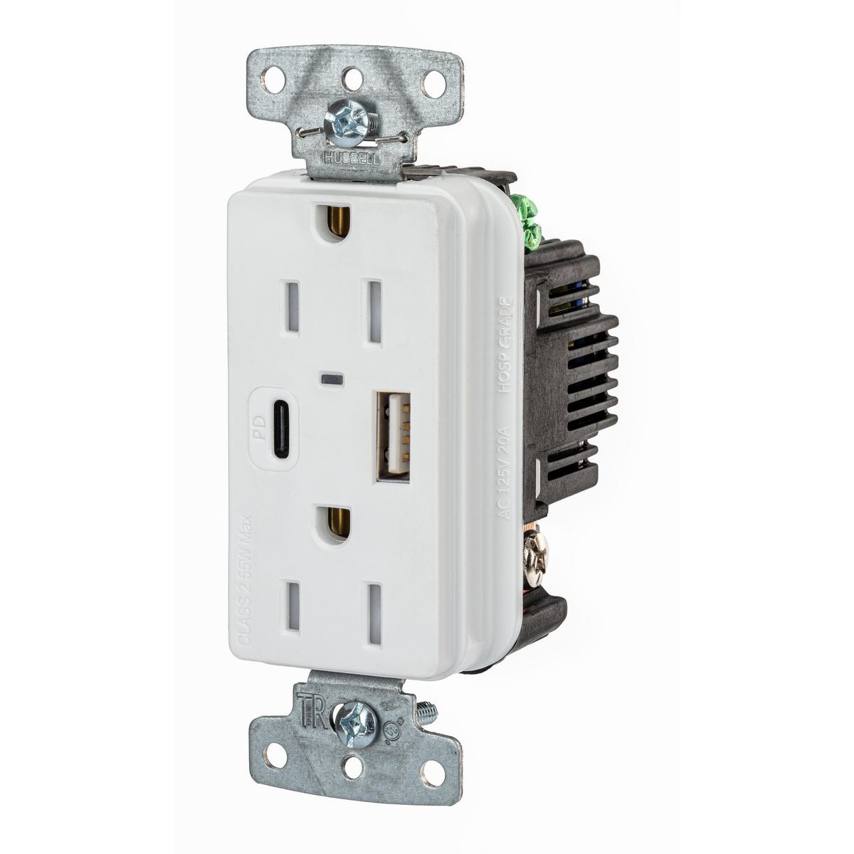USB15ACPDW USB Charger Tamper Resistant USB, Electrical Ratings: 125 V AC, 15 A, 2 Poles, 3 Wires, White