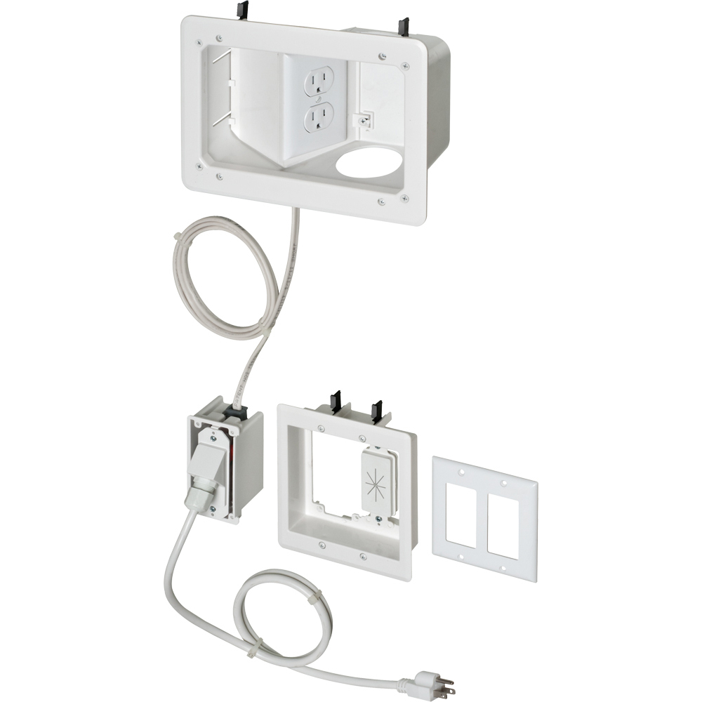 TVB712BK Pre-Assembled Recessed Box Kit With Angled Power Box, Plastic, 2 Gangs, 2 Knockouts, 7.561 in H x 10.21 in W