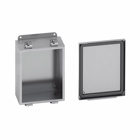 Eaton B-Line series JIC panel enclosure, 10" height, 4" length, 8" width, NEMA 4X, Screw cover, 4XSLC enclosure, Wall mount, Small single door, External mounting feet, 304 stainless steel, Seamless poured in-place gasket