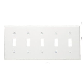 88023 Standard Size Traditional Wall Plate, 5 Gangs, 9.99 in W x 4.5 in H, Thermoset, White