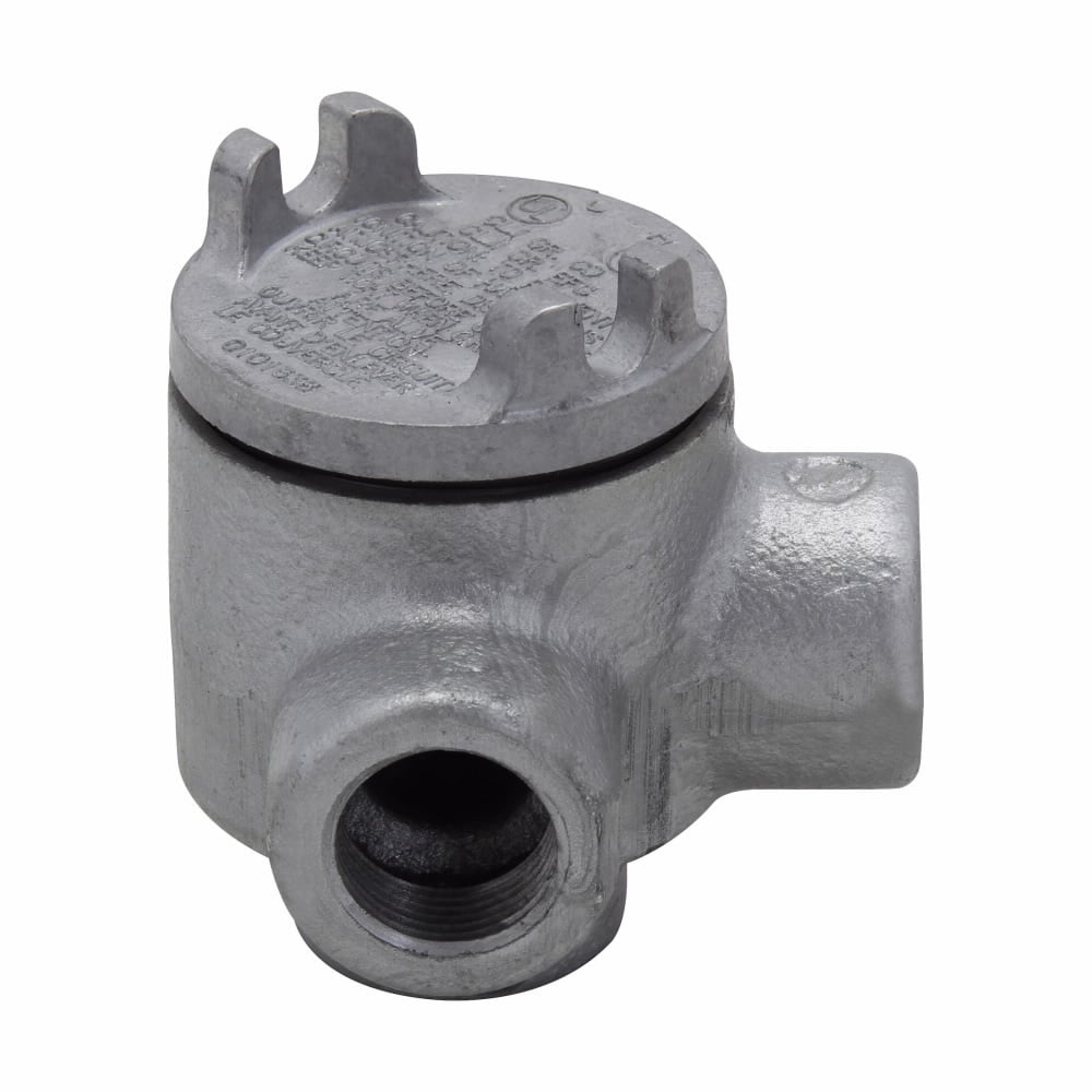 GUAM14 Condulet Type LA Shape M Conduit Outlet Box With Cover, 1/2 in, 2 in Cover Opening, 5 cu-in Capacity, Aluminum Acrylic Painted/Electro-Galvanized