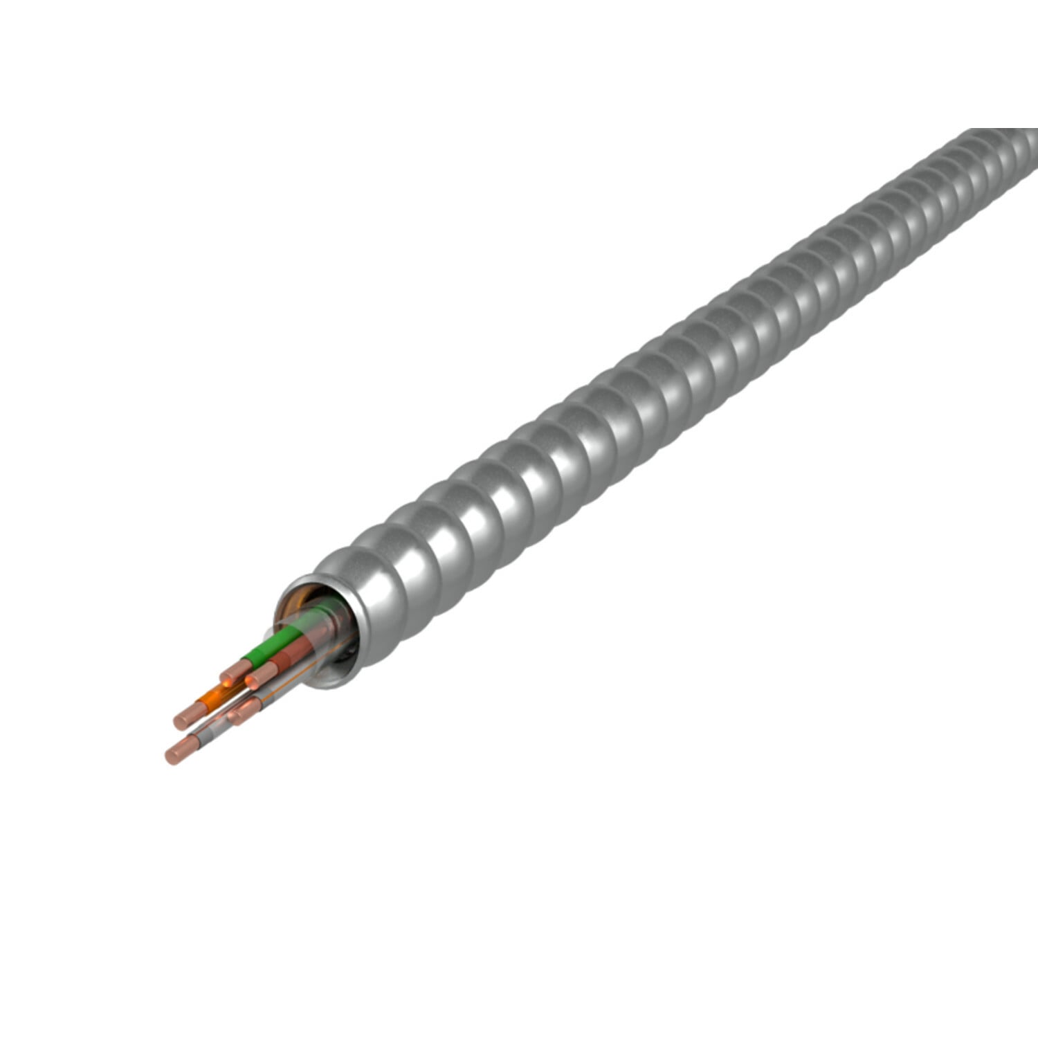 3607-60-700 MC-Plus Lite Type MC Interlocked Aluminum Strip Armor Neutral Per Phase Cable With 10-1 AWG Grounding, 10-2 AWG Neutral, 10-2 AWG Phase Conductor, Reel Packaging, 600 V, 10 AWG Solid Copper Conductor, 1000 ft L