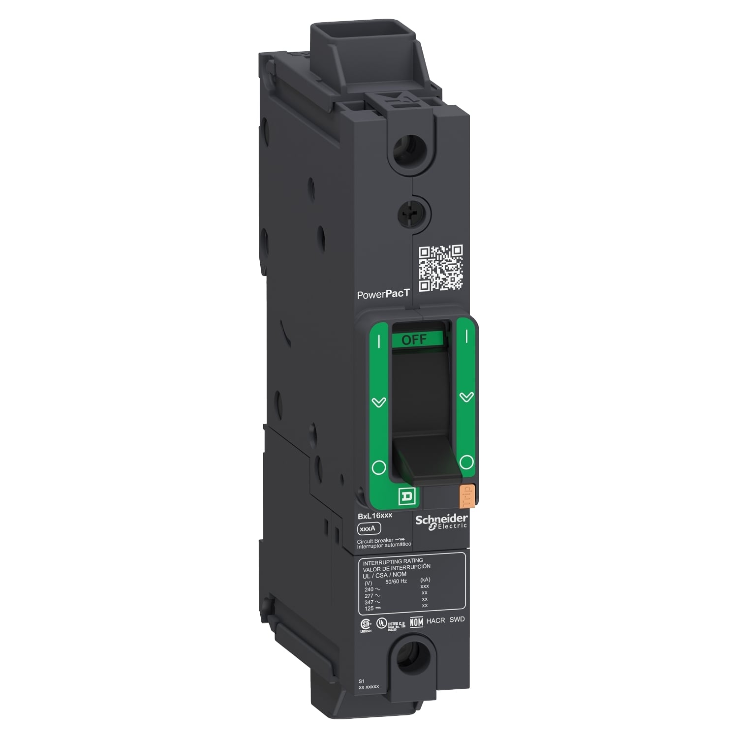 BDL16030 PowerPact Type BDL Molded Case Circuit Breaker, 600Y/347 VAC, 250 VDC, 30 A, 10/14/18/25 kA Interrupt, 1 Poles, Thermal Magnetic Trip