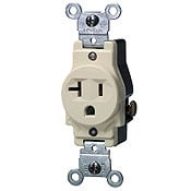 5801-T Heavy Duty Grounding Narrow Body Straight Blade Receptacle, 125 V AC, 20 A, 2 Poles, 3 Wires, Light Almond