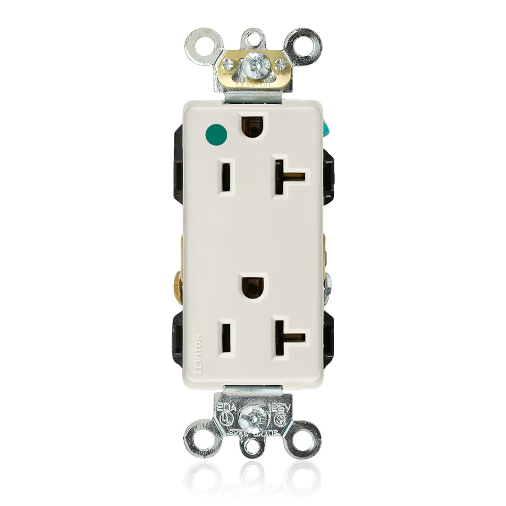 16362-HGT Decora Plus 1-Phase Duplex Extra Heavy Duty Self-Grounding Straight Blade Receptacle, 125 V AC, 20 A, 2 Poles, 3 Wires, Light Almond