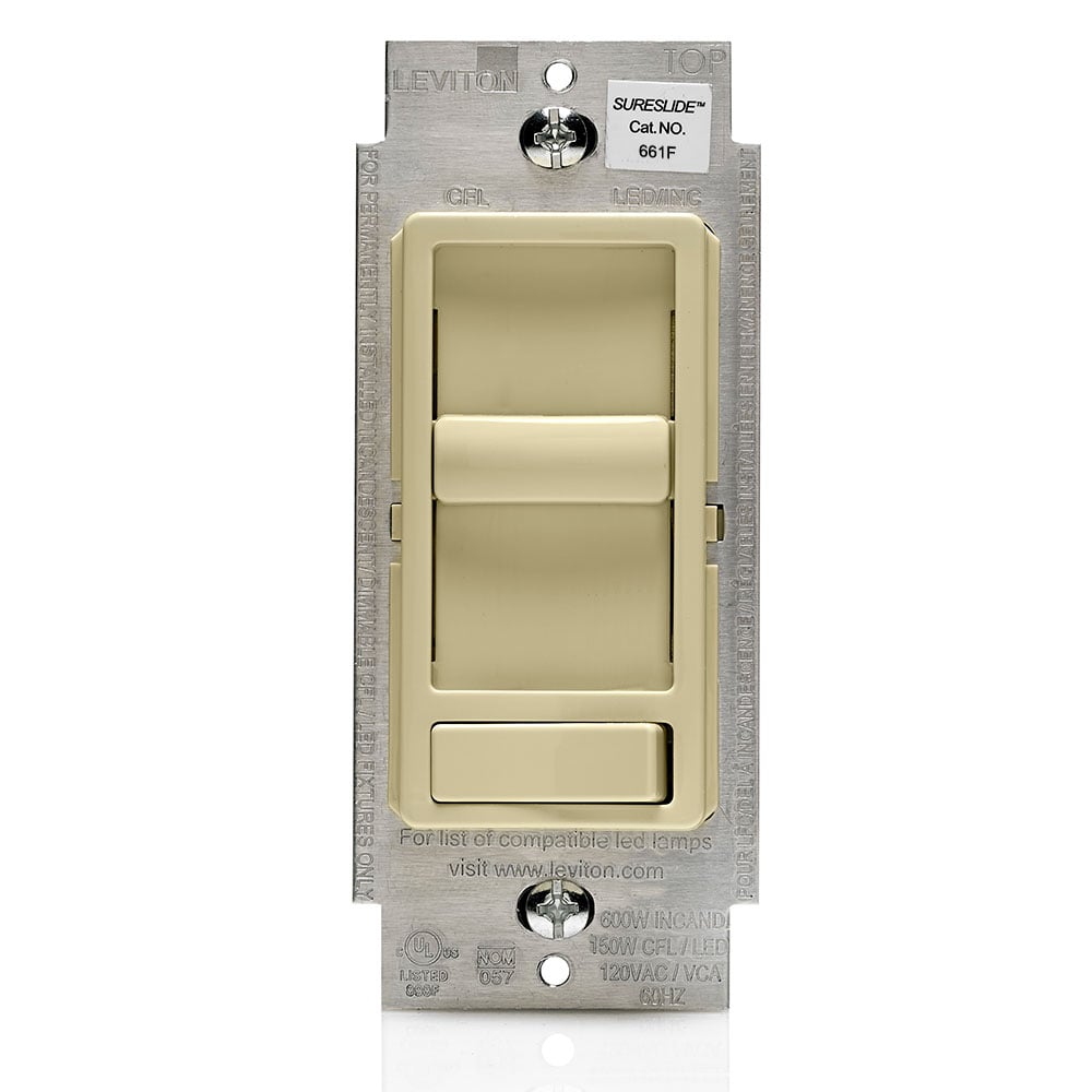 661F-10I Decora SureSlide 1-Pole 3-Way Electro-Mechanical Unlighted Fan Speed Control With Preset ON/OFF Switch, 120 V AC, 1.5 A, 3-Speed/Quiet Operational Mode, Ivory