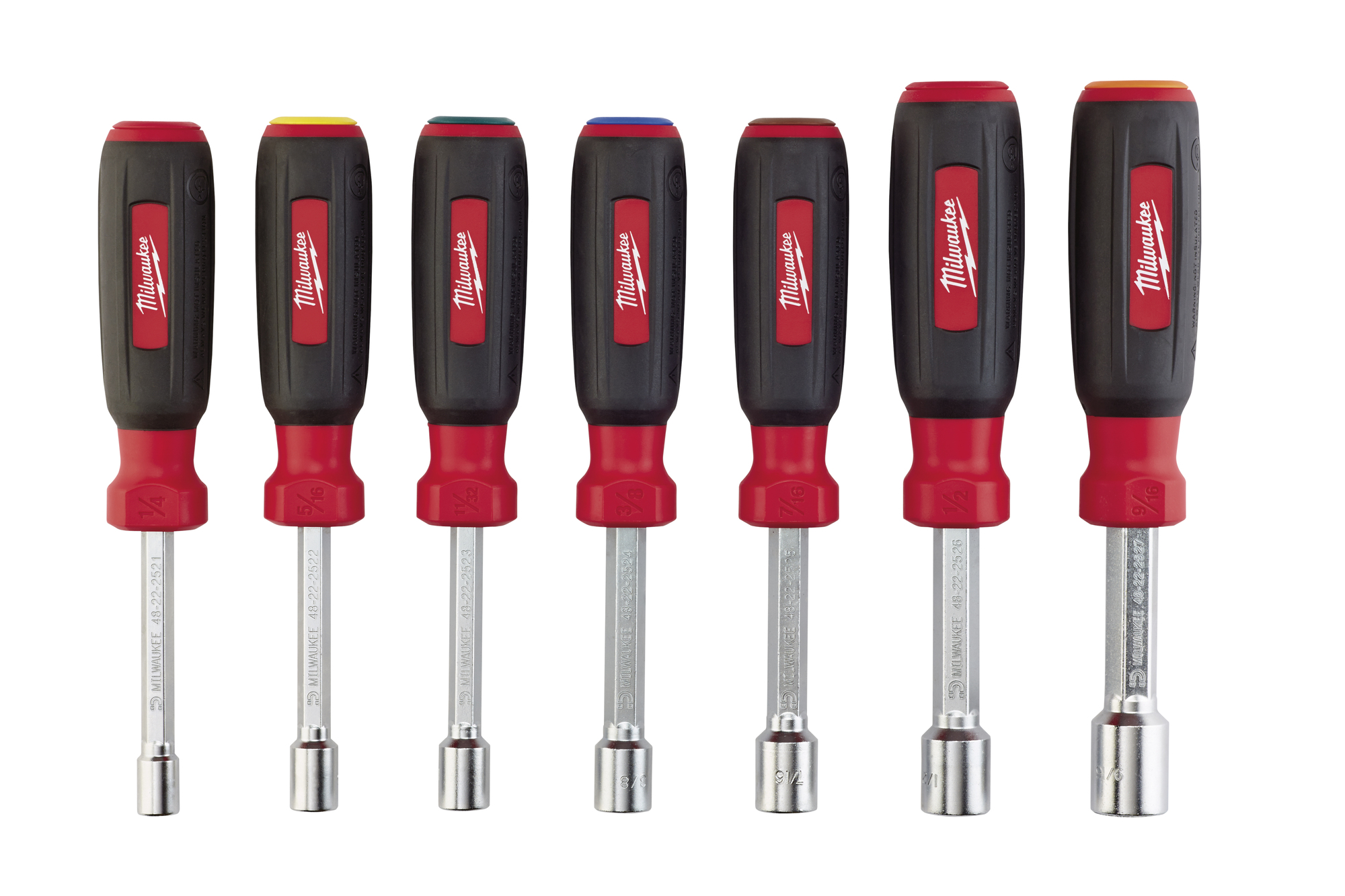 48-22-2507 HollowCore Magnetic Nut Driver Set, 1/4 to 9/16 in, 7 Pieces, 7-1/4 to 7-1/2 in OAL, Cushion Grip Handle, Steel, Polished Chrome