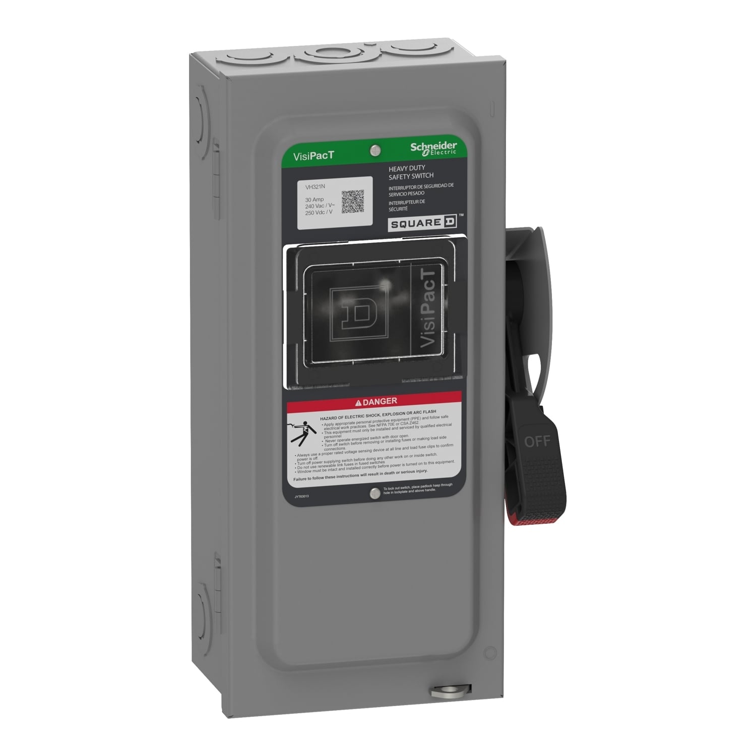 VH321N Heavy Duty Fusible Disconnect Safety Switch, 240 VAC, 250 VDC, 30 A, 1.5, 3, 5, 7.5 hp, 3 Poles