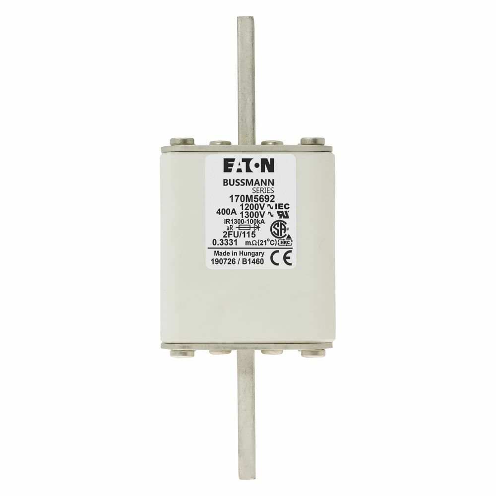 High Speed Fuses, 400A, DC common bus, DC drives, power converters/rectifiers, reduced voltage starters, AR, 100 kAIC RMS Symmetrical, Square body US style, -FU/115 without indicator, 690 Vac (IEC), 85W, IEC Rated, UL Recognized, CSA Certif