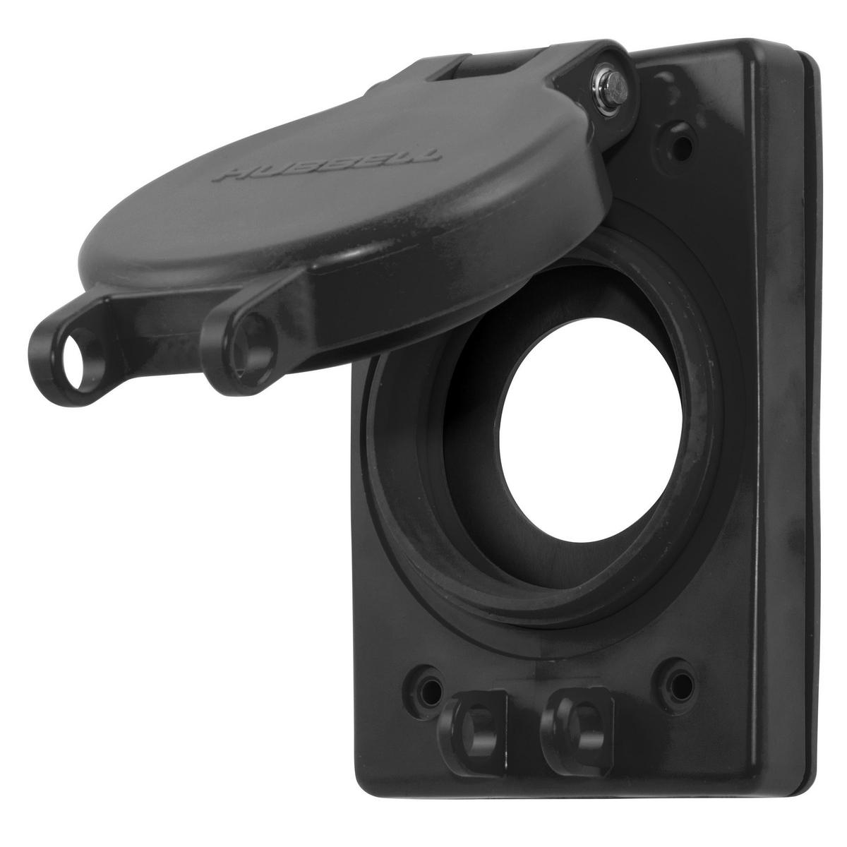 HBL6500BK Watertight Weather Protective Lift Cover, For Use With 15/20 A Straight Blade and 15 A Twist-Lock Receptacles, Polybutylene Terephthalate, Black