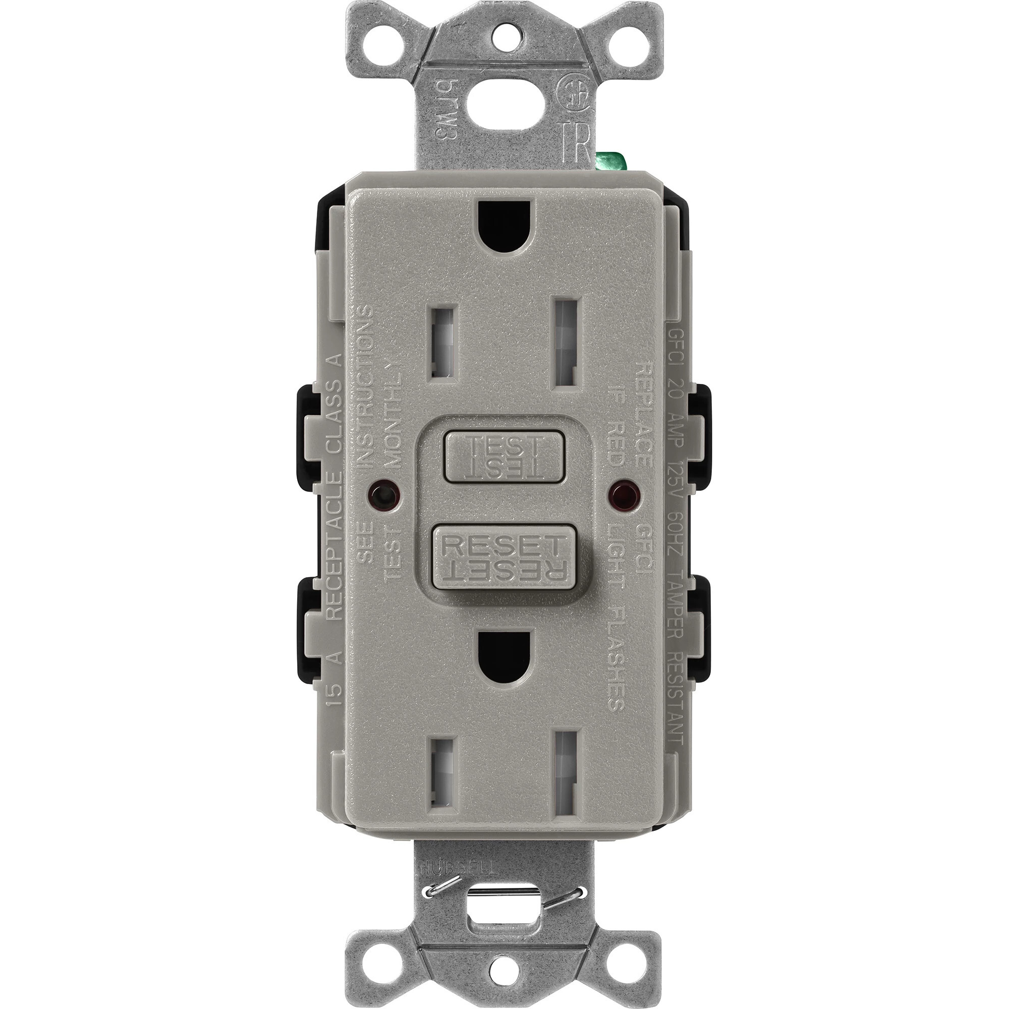 SCR-15-GFST-CS Claro Tamper-Resistant GFCI Duplex Receptacle, Decorator-Style Outlet, 15 Amp, Self-Testing, Satin, Cobblestone