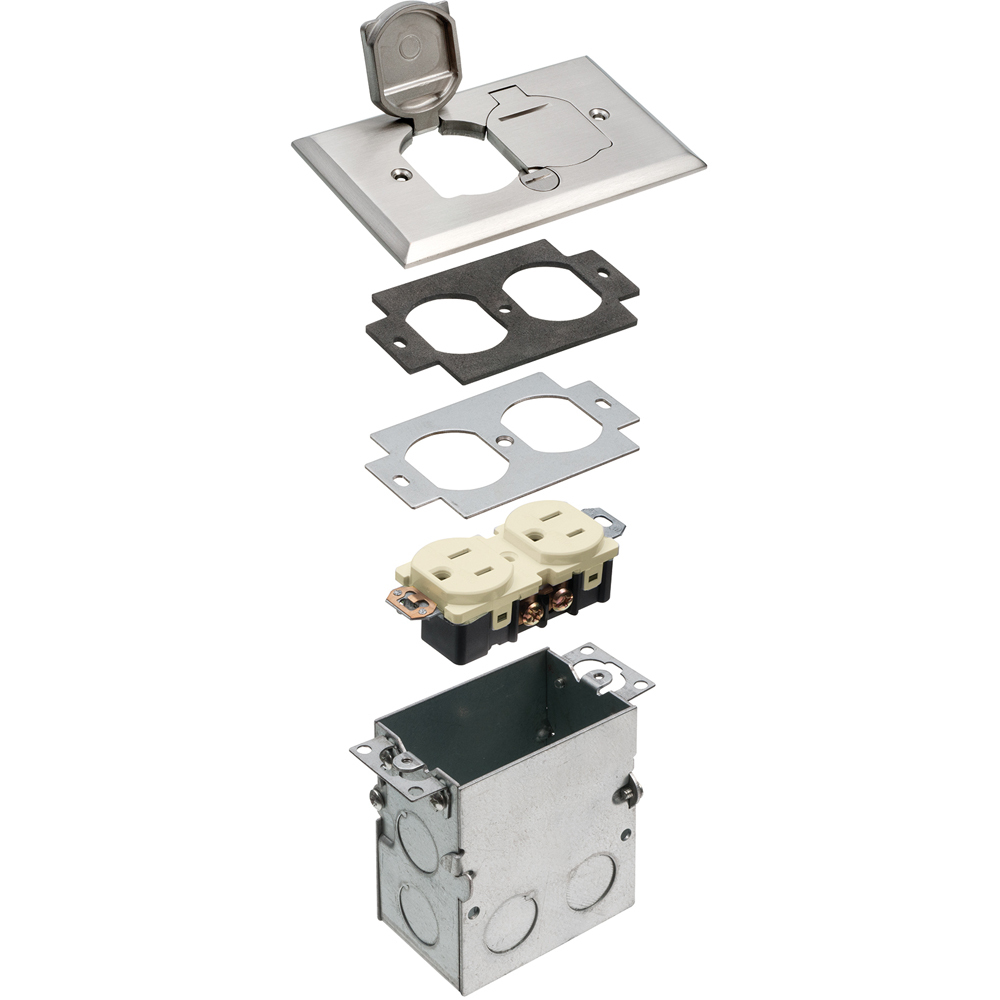 FLB5331NL Floor Box Kit, Nickel/Plastic/Steel, 1 Gang, 5 in L x 2.9 in W x 3.725 in H