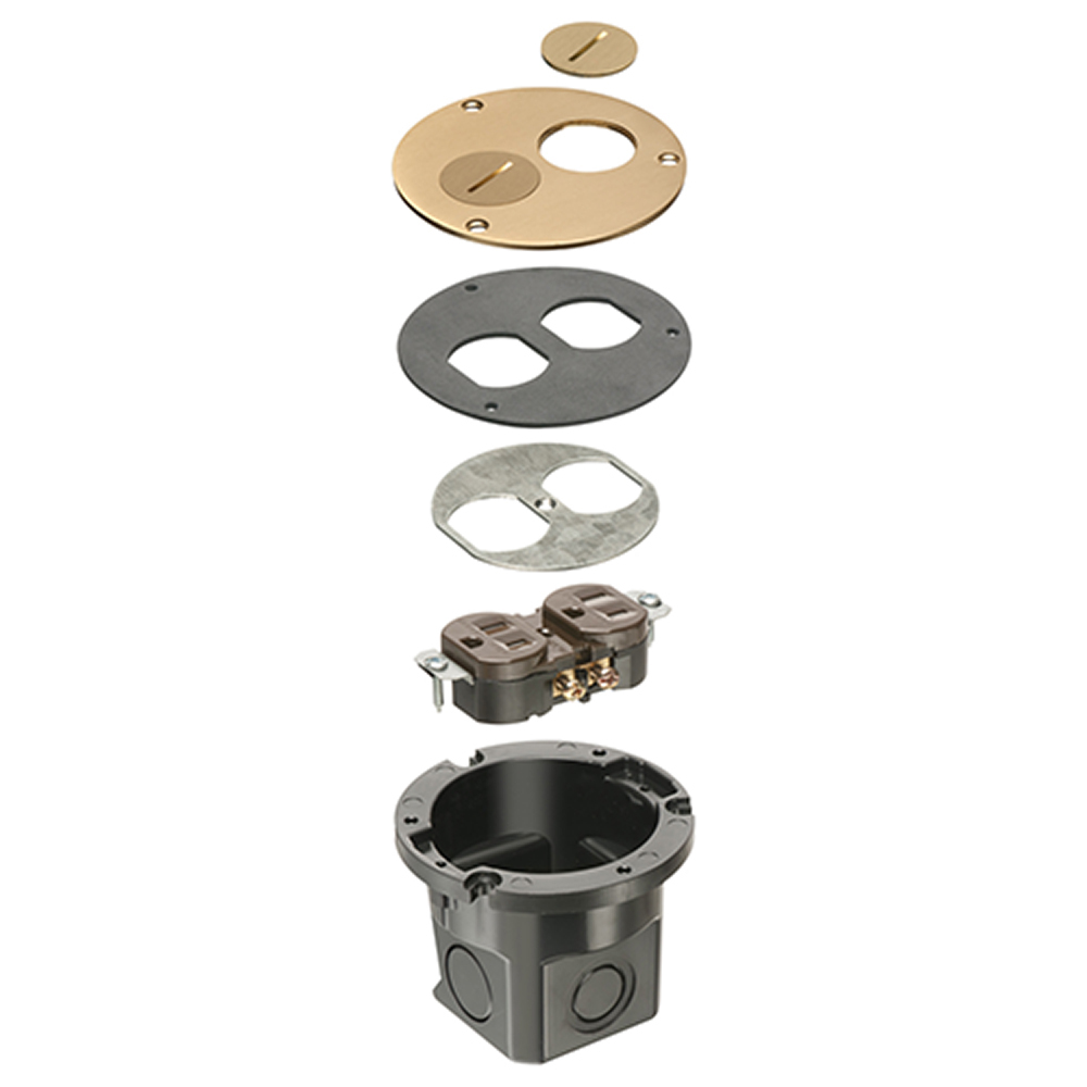FLB3520MB Floor Box Kit With Threaded Plug, Brass/Plastic, 1 Gang