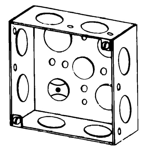 4S-3/4 Square Box, Steel, 21 cu-in Capacity, (12) Outlets, (12) Knockouts, 4 in H x 4 in W x 1-1/2 in D